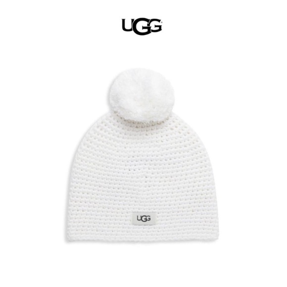UGG Accessories - UGG White Ivory Pompom Beanie Knit Hat NWT